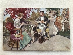 Antique, old romantic postcard -7.
