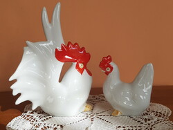 Rooster and hen porcelain nipp