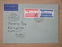 1957. Ndk ran air mail - Leipzig International Spring Fair with stamp line (400ft+)
