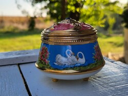 House of fabergé_franklin mint_swan lake_swan lake_porcelain, musical jewelry box, 24k gold plating