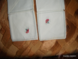Old 4 embroidered, hemmed, linen napkins, not used