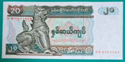 Mianmar (Burma) 20 kyat bankjegy UNC (1)
