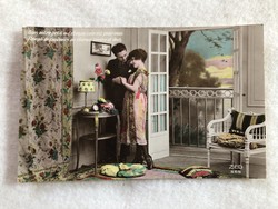 Antik, régi színezett romantikus képeslap                       -7.