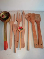 Retro wooden spoon, fork, knife