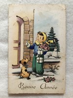 Antik, régi glitteres, grafikus Karácsonyi képeslap                   -7.