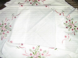 Beautiful azure machine embroidered mauve floral tablecloth