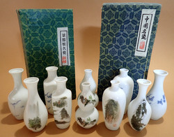 Old retro vintage marked Chinese oriental porcelain mini vase set vases in their own box