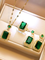 Green crystal jewelry set, necklace-ring-earrings 87