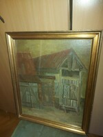 Szignós festmény, szép, üvegezett keretben, 40x50 cm+keret, olaj, karton (?)