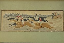 Horse race antique handwork in original frame