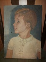Kisfiú portré festmény, szignós, olaj, vászon, '72-ből, 29x41 cm
