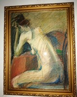László Félegyházi (1907-1986): female nude, original pastel painting, with guarantee.