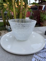 Retro ritkább fehér kaspó repesztett Gyönyörű  Fátyolüveg fátyol karcagi berekfürdői üveg