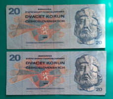 1970.. Csehszlovákia 20 korona, 2 darab (84)