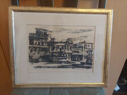 Bulgarian linocut, Damascus-Syria, framed, unopened