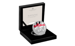 Rolling stones 2022 1 oz silver coin proof, ii. Erzsébet in gift box, with certificate of authenticity
