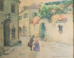 Géza Zórád (1890-1969): courtship. Signed watercolor painting.