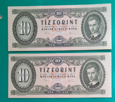 2 Pieces of 10 forint banknote 1975 (86