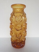 Vintage laura glassworks floral amber glass vase