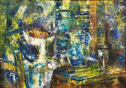 József Vati (1927 - 2017) still life with fruit stand gallery painting with original guarantee!