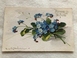 Antik Chatarina Klein litho virágos képeslap                  -7.