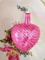 Glass Christmas tree decoration, heart, with convex cross, transparent