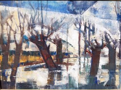 József Vati (1927-2017) winter landscape, gallery painting