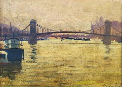 Kálmán Kató (1876 - 1946) Budapest Chain Bridge c. Your painting with an original guarantee!