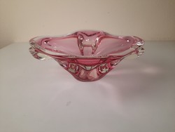 Vintage Czech blown glass bowl, centerpiece, josef hospodka, chribská glass factory, 60s