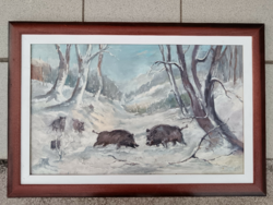 Meadow gravy: wild boars. Painting (with certificate)