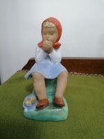 Retro applied art ceramic little girl with a headscarf