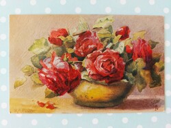 Régi képeslap virágos levelezőlap csendélet rózsa