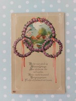 Old postcard, art nouveau postcard, violet garlands, Thai image