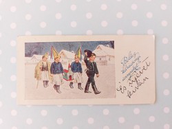Régi mini képeslap karácsonyi üdvözlőkártya betlehemesek