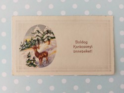 Régi mini képeslap karácsonyi üdvözlőkártya őzike