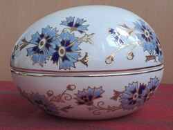 Showcase! Large Zsolnay egg-shaped bonbonier with cornflower pattern