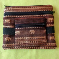 Indian silk textile, elephant pattern pencil case, file holder, toiletry bag
