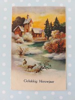 Old Christmas postcard 1933 postcard deer snowy landscape