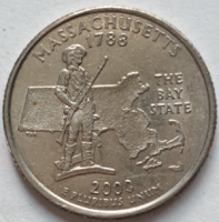 2000  Massachusetts emlék USA negyed dollár " Szövetségi Államok" sorozat (517)