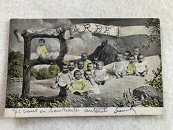 Antique, old colored postcard with long address -7.