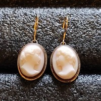 Antique 14k gold/silver salmon coral cameo earrings