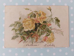 Régi képeslap virágos levelezőlap sárga rózsa