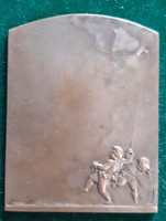 R. Lamourdedieu: Awakening, French Art Nouveau bronze plaque.
