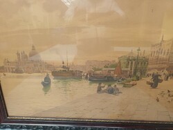 Huge antique Venetian colored etching