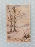 Old postcard 1953 Christmas postcard snowy landscape