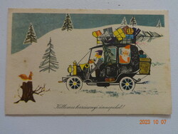 Old graphic Christmas greeting card - rye endre drawing