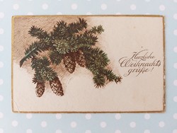 Old postcard Christmas postcard pine branch cone