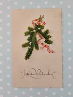 Régi képeslap karácsonyi levelezőlap fenyőág harang