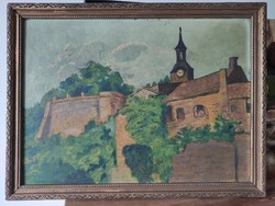 Frill l. Church tower panorama at the base of the castle wall oil painting