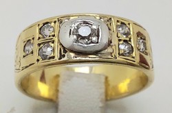 320T 18k Arany 7.49g Desiger gyűrű Antik régi csiszolású kövekkel 0.3Ct Centrál kő ezüst foglalatban